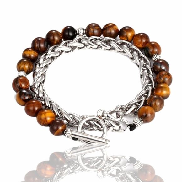 8inch x 8mm Tiger Eye Bead Franco Bracelet - Picture 2 of 3